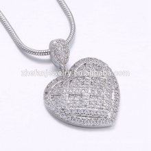 elegant white gold heart shape in pave setting brass pendant jewelry